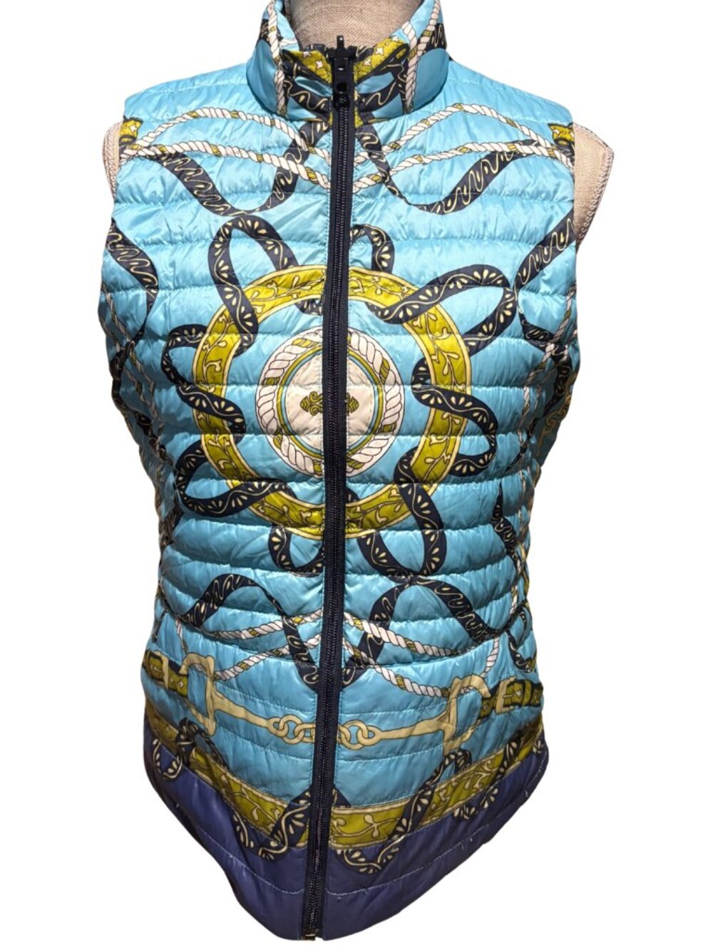 J.M. Laughlin Reversible Down Puffer Vest M Packable Nautical Scarf Print